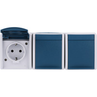 Busch-Jaeger Schutzkontakt-Steckdose dreifach waagerecht Typ 2300/3 Einbau waagerecht IP44 blau, Retail