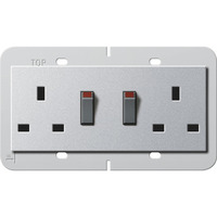 Gira Doppelsteckdose British Standard geschaltet mit Shutter mit Schraubklemmen aluminium, Retail