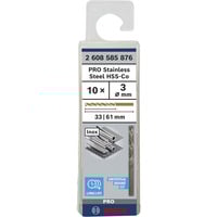 Bosch PRO Stainless Steel HSS-Co Spiralbohrer, Ø 3mm Arbeitslänge 33mm, 10 Stück