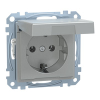 Merten Schutzkontaktsteckdose mit Klappdeckel und Schriftfeld aluminium, Retail