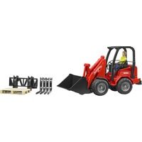 bruder 02191 Schäffer Hoflader 2034 mit Figur und Zubehör, Modellfahrzeug rot/schwarz