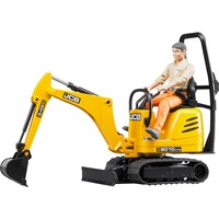 bruder 62002 JCB Mikrobagger 8010 CTS und Bauarbeiter, Modellfahrzeug gelb