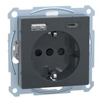 Merten Schutzkontakt Steckdose mit USB Ladegerät, Unterputz, 16 Ampere, 250 Volt, Typ F anthrazit, Retail