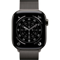 Apple Watch Series 11, Smartwatch Titan Schiefer, Titangehäuse, 42 mm, Milanaise Armband schiefer S/M, Cellular