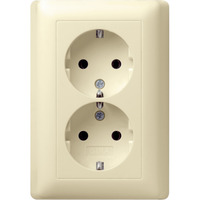 Gira Schutzkontakt Doppelsteckdose CEE 7/3 Typ F mit Vollplatte glänzend Standard 55 weiß, Retail