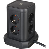 Brennenstuhl Steckdosenturm 8-fach, 2x USB-A, 1x USB-C, Steckdosenleiste schwarz, 2 Meter Kabel, mit Sicherheitsschalter