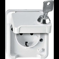 Merten Schutzkontakt-Steckdose Schuko, Aufputz, mit Schraubklemmen, IP44, 16 Ampere, 250 Volt hellgrau, Retail