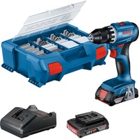 Bosch Akku-Bohrschrauber GSR 18V-45 Professional, 18Volt blau/schwarz, 2x Li-Ionen Akku 2,0Ah, 82-teiliges Zubehör-Set, in L-Case