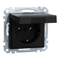 Merten Steckdose mit Klappdeckel, Schutzkontaktsteckdose Typ F, 16 Ampere, 250 Volt, Unterputz schwarz (matt), Retail