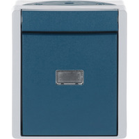 Busch-Jaeger Taster Wechsler Aufputz mit Komplettgehäuse, Druckknopf, mit Beleuchtung, IP44 blaugrün, Retail