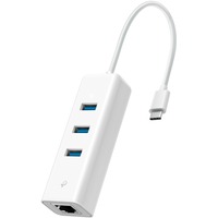 TP-Link LAN-Adapter UE330C, USB 3.2 Gen1 USB-C > 3x USB-A + RJ-45 weiß, Gigabit Ethernet