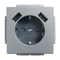 Busch-Jaeger Schutzkontakt Steckdose mit zwei USB Anschlüssen edelstahl, Retail