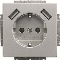 Busch-Jaeger Schutzkontakt Steckdose mit zwei USB Anschlüssen edelstahl, Retail