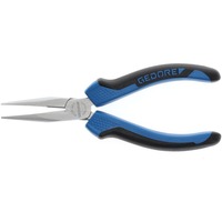 GEDORE Flachrundzange mit Schneide, 160mm, Greifzange blau/schwarz, 2-Komponentengriff, gezahnt, gerade Form