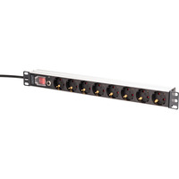 Digitus Steckdosenleiste 19" PDU mit Aluminiumprofil, 8-fach schwarz/aluminium, 2 Meter Kabel, 1 HE, mit Schalter und Überspannungsschutz