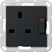 Gira Steckdose British Standard 13 Ampere 250 Volt geschaltet mit Shutter und Schraubklemmen schwarz, Retail