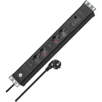 Brennenstuhl Premium-Web-Line V3 Internet-Steckdosenleiste 19" 4-fach, 2 Main + 2 Follow schwarz, 1,5HE, 3 Meter Kabel, Main-Follow Funktion, LAN-Anschluss