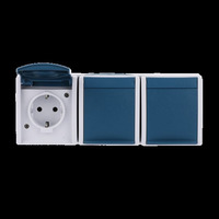 Busch-Jaeger Schutzkontakt-Steckdose dreifach waagerecht Typ 2300/3 Einbau waagerecht IP44 blau, Retail