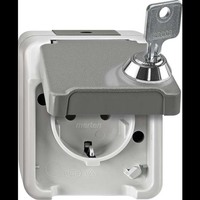 Merten Schutzkontakt-Steckdose Schuko mit Klappdeckel, Aufputz, 16 Ampere, 250 Volt, IP44 hellgrau, Retail