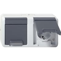 Gira Steckdose zweifach waagerecht Aufputz Schutzkontakt Doppelsteckdose mit Klappdeckel grau, Retail