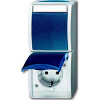 Busch-Jaeger Kombination Schutzkontakt Steckdose mit Wippschalter Wechselschalter grau, Retail