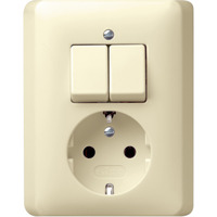 Gira Schutzkontakt Serienschalter Kombination Wippschalter Steckdose weiß, Retail