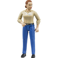 bruder 60408 Figur Frau mit heller Haut und Hose, Spielfigur blau