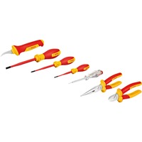 Bosch Professional VDE Werkzeug-Set gemischt, 7-teilig rot/gelb, Seitenschneider, Spitzzange, 4 Schraubendreher, Abmantelungsmesser