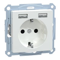 Merten Schutzkontakt-Steckdose mit USB-Ladegerät, 16 Ampere, 250 Volt, Unterputz, System M weiß (glänzend), Retail