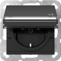 Gira Steckdose Schutzkontakt Typ F mit Klappdeckel und erhöhtem Berührungsschutz schwarz, Retail