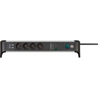 Brennenstuhl Alu-Office-Line Steckdosenleiste 4-fach, für den Schreibtisch schwarz/aluminium, 1,8 Meter Kabel, 60.000A Überspannungsschutz, 2x USB-A