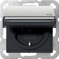 Gira Steckdose Schutzkontakt Typ F 16 Ampere 250 Volt mit Klappdeckel und Beschriftungsfeld edelstahl, Retail