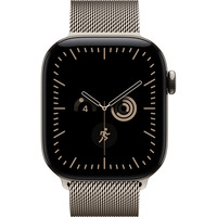 Apple Watch Series 12, Smartwatch Titan Natur, 42 mm, Milanaise Armband Natur, Cellular