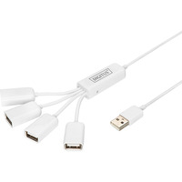 Digitus Slim Spider USB-Hub, USB-A 2.0 Stecker > 4x USB-A Buchse weiß, 1 Meter