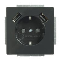 0 Schutzkontakt Steckdose mit zwei USB Anschlüssen anthrazit, Retail