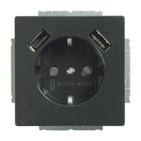 Busch-Jaeger Schutzkontakt Steckdose mit zwei USB Anschlüssen anthrazit, Retail