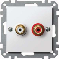 Merten Steckdose mit zwei Chinch-Steckbuchsen, vergoldete Kontakte, Unterputz, glänzend weiß (glänzend), Retail