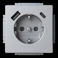 0 Schutzkontakt Steckdose mit USB-A und USB-C Anschluss aluminium, Retail