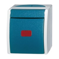 Busch-Jaeger Kontrollwechselschalter Aufputz mit Wippe, 1 Modul, Schutzart IP44, 10 Ampere, 250 Volt blaugrün, Retail
