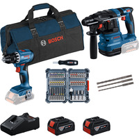 Bosch 18V Profi-Set Bohrhammer GBH 18V-22 + Bohrschrauber GSR 18V-45 blau/schwarz, 2x Li-Ionen Akku 4,0Ah, Hammerbohrer- und Bit-Set, Werkzeugtasche