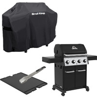 Broil King Gasgrill Crown 420 - BUNDLE schwarz, inkl. Gussplatte, Schutzhülle und Grillzange