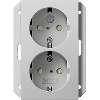 Gira Schutzkontakt Doppelsteckdose zweifach mit erhöhtem Berührungsschutz grau, Retail