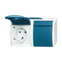 Busch-Jaeger Schutzkontakt-Steckdose 2-fach waagerecht, Aufputz, mit Durchschleiffunktion, 16 Ampere, 250 Volt blau, Retail