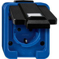 Merten Schutzkontakt-Steckdose mit Informationsfeld und herausnehmbarem Sockel, 16 Ampere, 250 Volt blau (glänzend), Retail