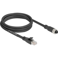 DeLOCK M12 Kabel X-kodiert 8 Pin Buchse > RJ-45 Stecker, Cat.5e S/FTP schwarz, 2 Meter, flexibel