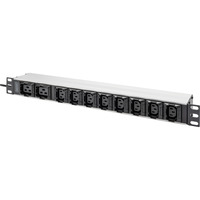 Digitus Steckdosenleiste 19" PDU mit Aluminiumprofil, 10-fach, 8x C13, 2x C19 schwarz/aluminium, 2 Meter Kabel, 1 HE, 1-phasig 16A, Kaltgerätestecker C20
