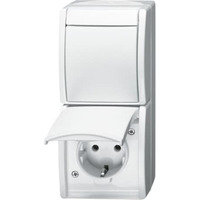 Busch-Jaeger Kombination Wechselschalter Steckdose CEE 7/3 Wippe Taste weiß (matt), Retail