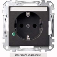 Merten Schutzkontakt-Steckdose mit Überspannungsschutz und Beschriftungsfeld, Unterputz, 16 Ampere anthrazit, Retail