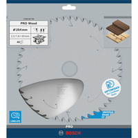 Bosch Professional PRO Wood cordless Kreissägeblatt, Ø 254mm, 40Z Bohrung 30mm, für Akku-Tischkreissägen