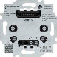 Busch-Jaeger Relais-Einsatz flex Typ 64811 U, 3-Leiter-Anschlusstechnik, Unterputzmontage schwarz (glänzend), Retail
